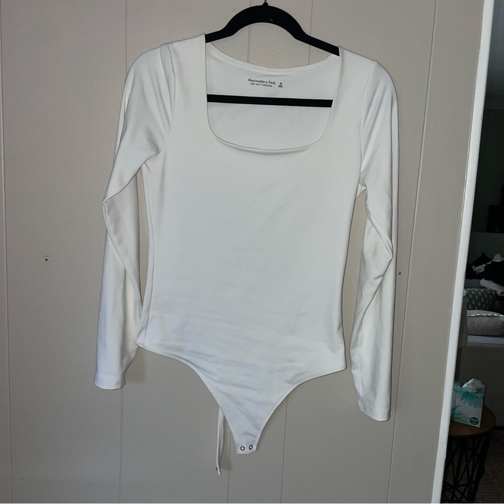 White square neck long sleeve bodysuit